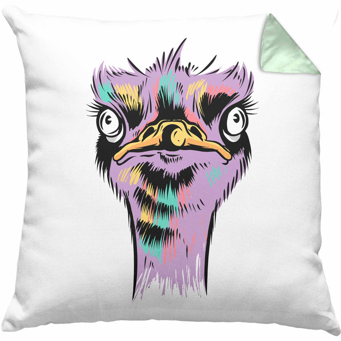 Lustige Strauß Vogel Kissen mit Füllung 40x40 Geschenk für Safari-Liebhaber (Grau) Grün Trendation