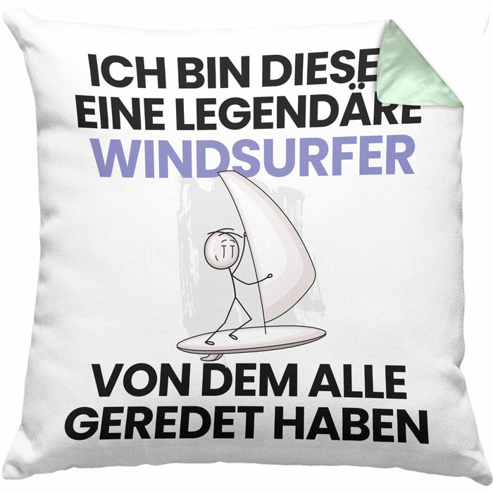 Windsurfer Geschenk Kissen mit Füllung 40x40 Lustige Geschenkidee Geburtstag für Windsurfer Ich Bin Dieser Legendäre Windsurfer Von Dem Alle Geredet Haben (Grau) Grün Trendation