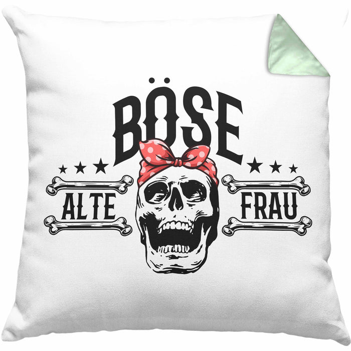Lustige Kissen mit Füllung 40x40 Geschenk für Böse Alte Frau Rock Biker (Grau) Grün Trendation