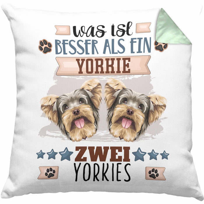 Yorkie Besitzer Kissen mit Füllung 40x40 Geschenk Lustiger Spruch Geschenkidee Was Ist Besser Als Ein Yorkie (Grau) Grün Trendation