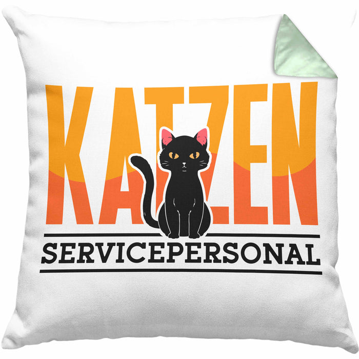Katzen Servicepersonal Kissen mit Füllung 40x40 Geschenkidee Lustig Spruch Katzenbesitzer KatzenMama (Grau) Grün Trendation