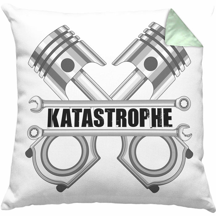 KFZ Mechaniker Meister Kissen mit Füllung 40x40 Katastrophe Kolben KFZ Schrauber (Grau) Grün Trendation