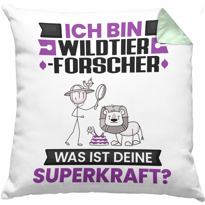 Wildtierforscher Kissen mit Füllung 40x40 Geschenk für Wildtierforscher Geburtstag Lustiger Spruch Was Ist Deine Superkraft (Grau) Grün Trendation