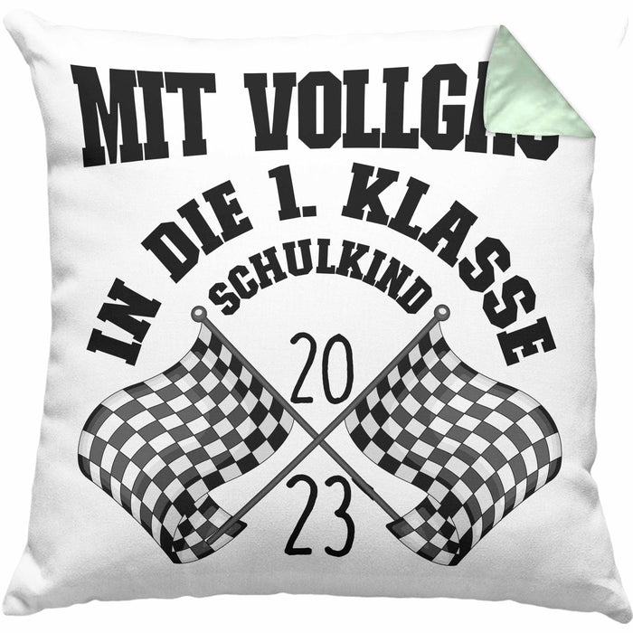 Einschulung Junge Geschenk für Schultüte Füllung Kissen mit Füllung 40x40 Schulstart 1. Schultag Schuleinführung Schulanfang Geschenkidee Schulkind 2024 (Grau) Grün Trendation