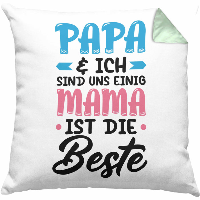 Mama Geschenk Kissen mit Füllung 40x40 Papa Und Ich Sind Uns Einig Mama Ist Die Beste Geschenkidee Muttertagsgeschenk von Sohn Tochter (Grau) Grün Trendation