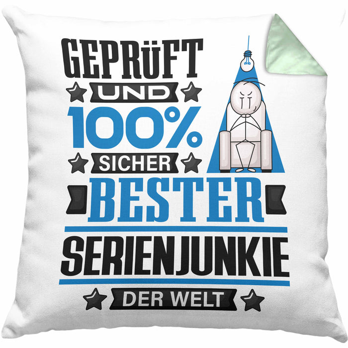 Serienjunkie Geschenk Lustiger Spruch für Serienjunkie Geschenkidee Bester Serienjunkie Der WeltKissen mit Füllung 40x40 (Grau) Grün Trendation