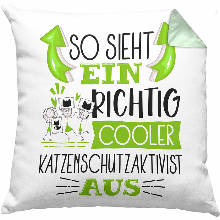 Katzenschutzaktivist Kissen mit Füllung 40x40 So Sieht Ein Richtig Cooler Katzenschutzaktivist Aus Geschenk Lustiger Spruch Geschenkidee (Grau) Grün Trendation