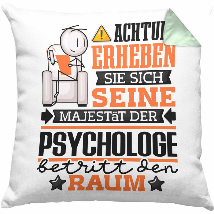Psychologe Geschenk Kissen mit Füllung 40x40 Lustiger Spruch Erheben Sie Sich Der Psychologe Betritt den Raum (Grau) Grün Trendation