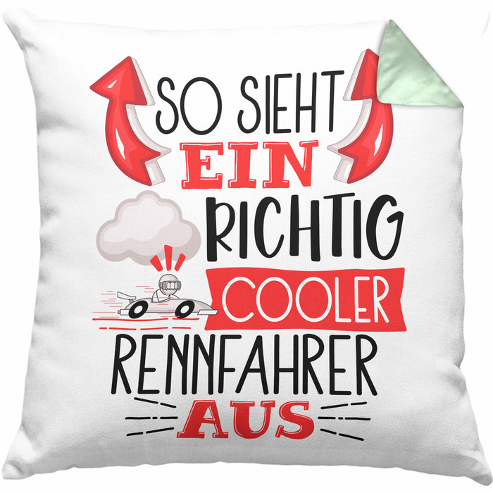 Rennfahrer Kissen mit Füllung 40x40 Geschenk So Sieht Ein Richtig Cooler Rennfahrer Aus Geschenkidee Spruch Lustig (Grau) Grün Trendation