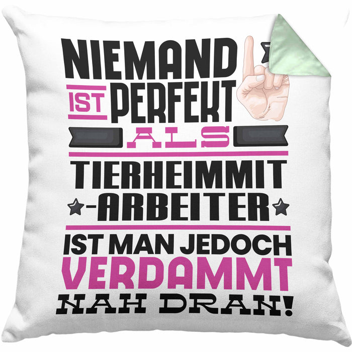 Tierheimmitarbeiter Geschenk Kissen mit Füllung 40x40 Lustige Geschenkidee für Tierheimmitarbeiter Geburtstag Niemand Ist Perfekt Aber Als Tierheimmitarbeiter Ist Man Nah Dran (Grau) Grün Trendation