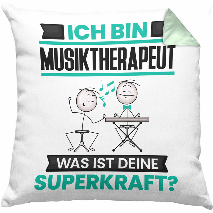 Musiktherapeut Kissen mit Füllung 40x40 Geschenk für Musiktherapeut Geburtstag Lustiger Spruch Was Ist Deine Superkraft (Grau) Grün Trendation