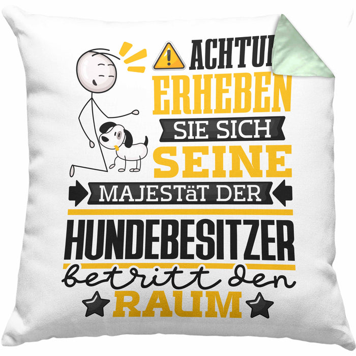 Hundebesitzer Geschenk Kissen mit Füllung 40x40 Lustiger Spruch Erheben Sie Sich Der Hundebesitzer Betritt den Raum (Grau) Grün Trendation