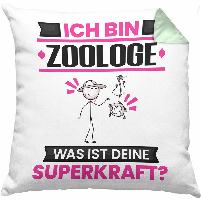 Zoologe Kissen mit Füllung 40x40 Geschenk für Zoologe Geburtstag Lustiger Spruch Was Ist Deine Superkraft (Grau) Grün Trendation