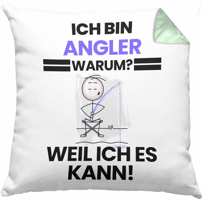 Angler Geschenk Kissen mit Füllung 40x40 Lustiger Spruch Ich Bin Angler Warum Weil Ich Es Kann Geschenkidee Bester Angler Geburtstag (Grau) Grün Trendation