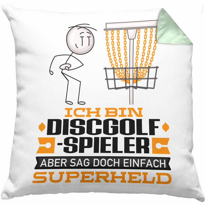 Discgolf-Spieler Geschenk Kissen mit Füllung 40x40 Ich Bin Discgolf-Spieler Aber Sag Doch Einfach Superheld Lustige Geschenkdiee für Discgolf-Spieler (Grau) Grün Trendation