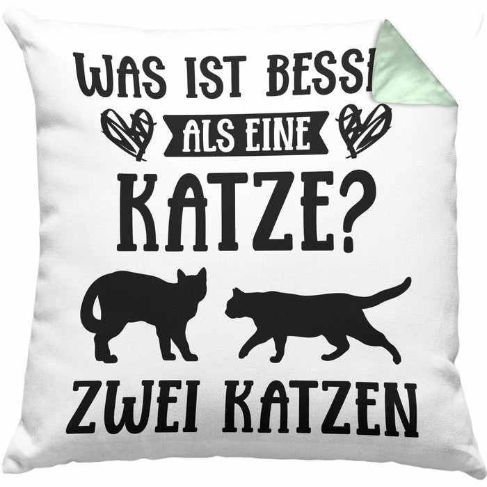 Katze Spruch Kissen mit Füllung 40x40 Lustig Geschenk Cat Kaffee Grafik Katzenliebhaber Geschenke Katzen (Grau) Grün Trendation