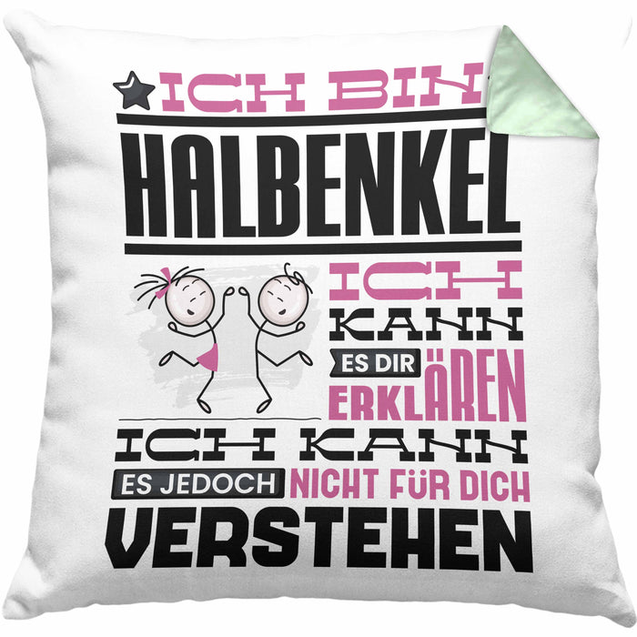 Halbenkel Geschenk Kaffee-Kissen mit Füllung 40x40 Geschenkidee für Halbenkel Ich Bin Halbenkel Ich Kann Es Dir Erklären Jedoch Nicht Für Dich Verstehen Spruch Lustig (Grau) Grün Trendation