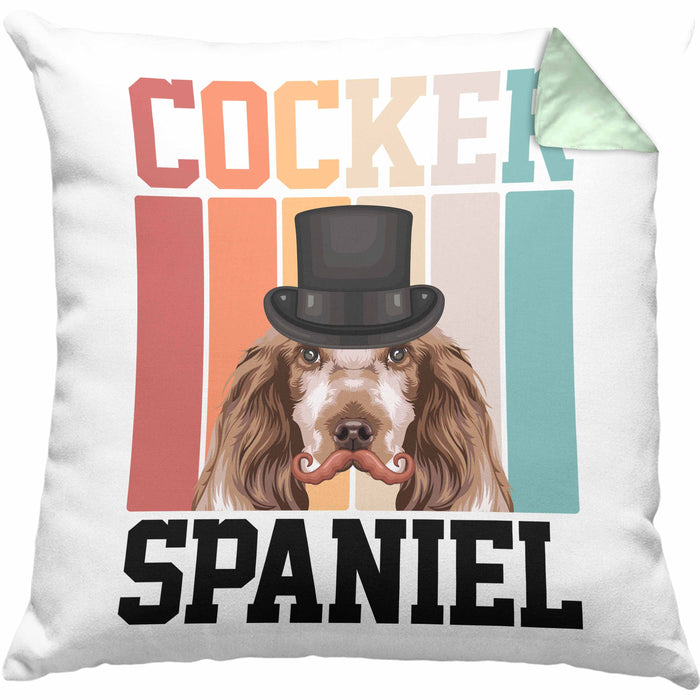 Cocker Spaniel Besitzer Kissen mit Füllung 40x40 Geschenk Lustiger Spruch Geschenkidee Retro Vinatge Cocker Spaniel (Grau) Grün Trendation