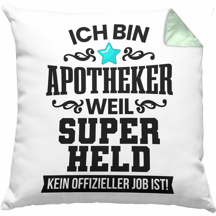 Apotheker Kissen mit Füllung 40x40 Geschenk Bester Apotheker Pharmazeut Arzneikundiger Spruch Lustig (Grau) Grün Trendation