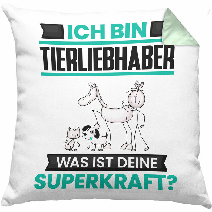 Tierwohlhaber Kissen mit Füllung 40x40 Geschenk für Tierwohlhaber Geburtstag Lustiger Spruch Was Ist Deine Superkraft (Grau) Grün Trendation