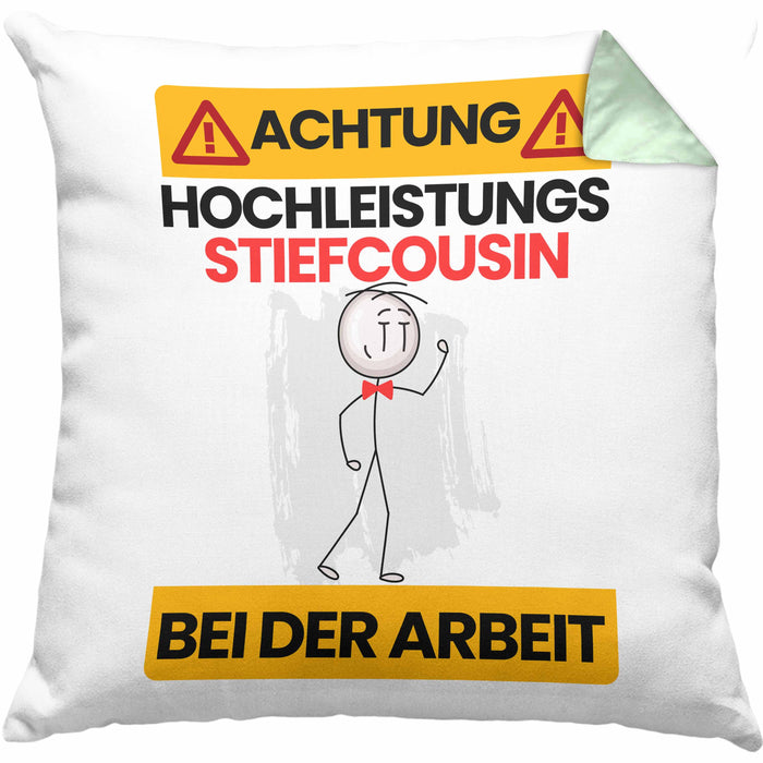 Stiefcousin Kissen mit Füllung 40x40 Geschenk Lustiger Spruch Geschenkidee für Stiefcousin Achtung Hochleistungs Stiefcousin Bei Der Arbeit (Grau) Grün Trendation