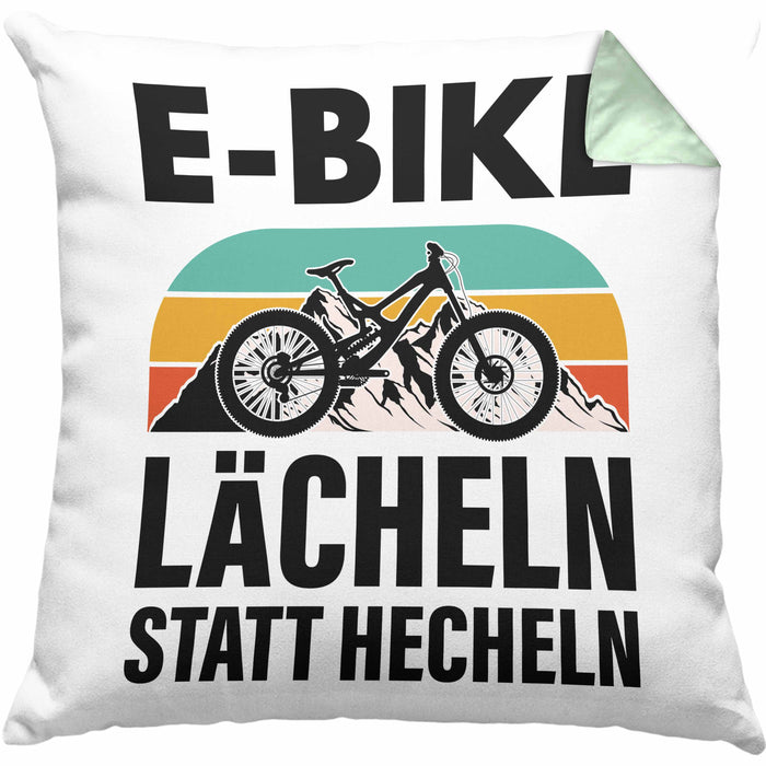 Elektrofahrrad E-Bike Kissen mit Füllung 40x40 mit Spruch Geschenk Ebike Lustige Geschenke Rentner (Grau) Grün Trendation