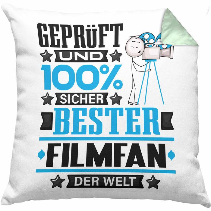 Filmfan Geschenk Lustiger Spruch für Filmfan Geschenkidee Bester Filmfan Der WeltKissen mit Füllung 40x40 (Grau) Grün Trendation