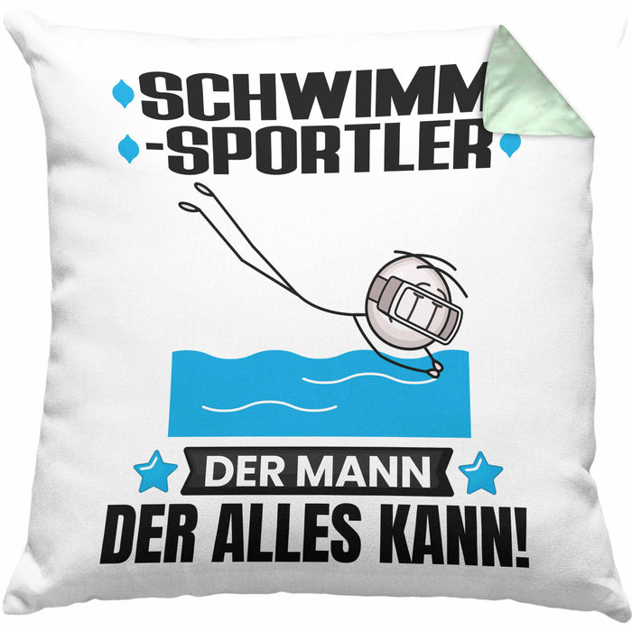 Schwimmsportler Kissen mit Füllung 40x40 Geschenk für Schwimmsportler Der Mann Der Alles Kann Geschenkidee zum Geburtstag (Grau) Grün Trendation