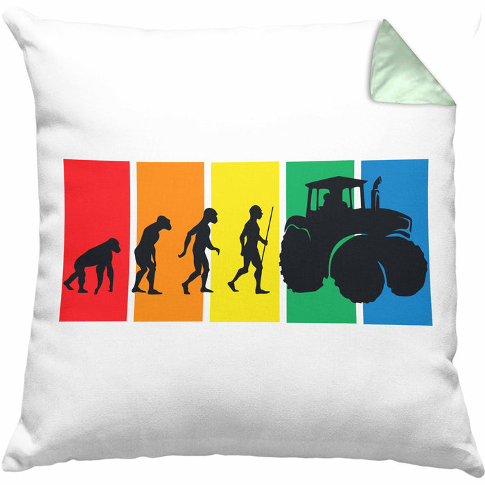 Lustige Traktor Kissen mit Füllung 40x40 Geschenk für Bauer Landwirt Evolution Grafik (Grau) Grün Trendation