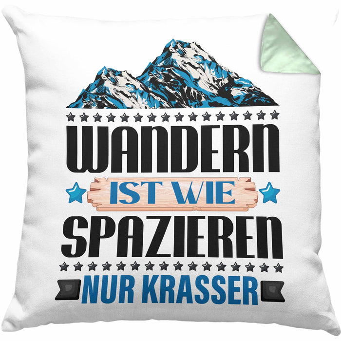 Wandern Kissen mit Füllung 40x40 Geschenk Spruch Wandern Wandern Ist Wie Spazieren Nur Krasser Kaffee Wandern Berge (Grau) Grün Trendation
