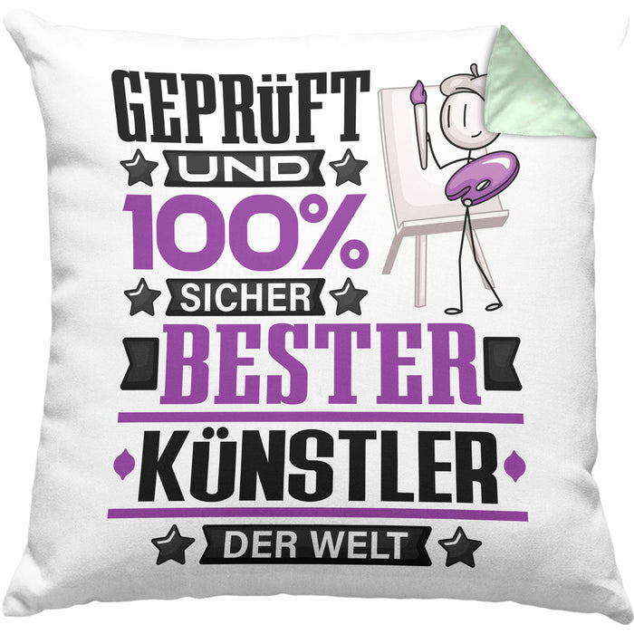 Künstler Geschenk Lustiger Spruch für Künstler Geschenkidee Bester Künstler Der WeltKissen mit Füllung 40x40 (Grau) Grün Trendation