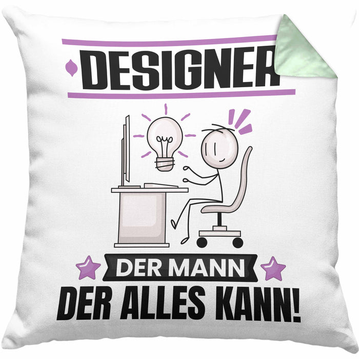 Designer Kissen mit Füllung 40x40 Geschenk für Designer Der Mann Der Alles Kann Geschenkidee zum Geburtstag (Grau) Grün Trendation