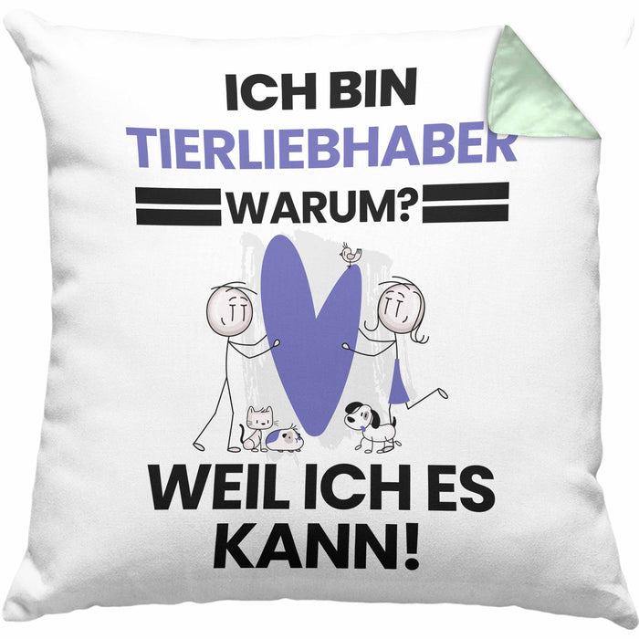 Tierwohlhaber Geschenk Kissen mit Füllung 40x40 Lustiger Spruch Ich Bin Tierwohlhaber Warum Weil Ich Es Kann Geschenkidee Bester Tierwohlhaber Geburtstag (Grau) Grün Trendation