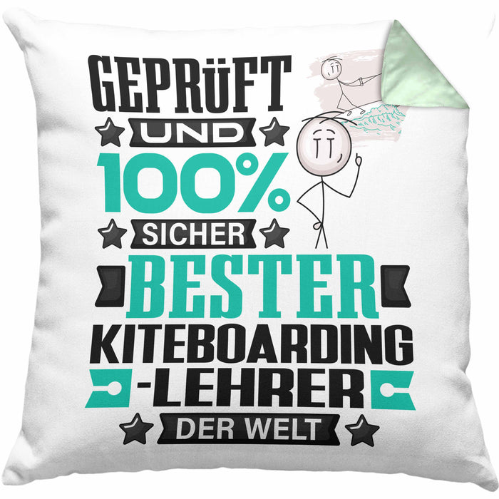 Kiteboarding-Lehrer Geschenk Lustiger Spruch für Kiteboarding-Lehrer Geschenkidee Bester Kiteboarding-Lehrer Der WeltKissen mit Füllung 40x40 (Grau) Grün Trendation