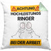 Ringer Kissen mit Füllung 40x40 Geschenk Lustiger Spruch Geschenkidee für Ringer Achtung Hochleistungs Ringer Bei Der Arbeit (Grau) Grün Trendation