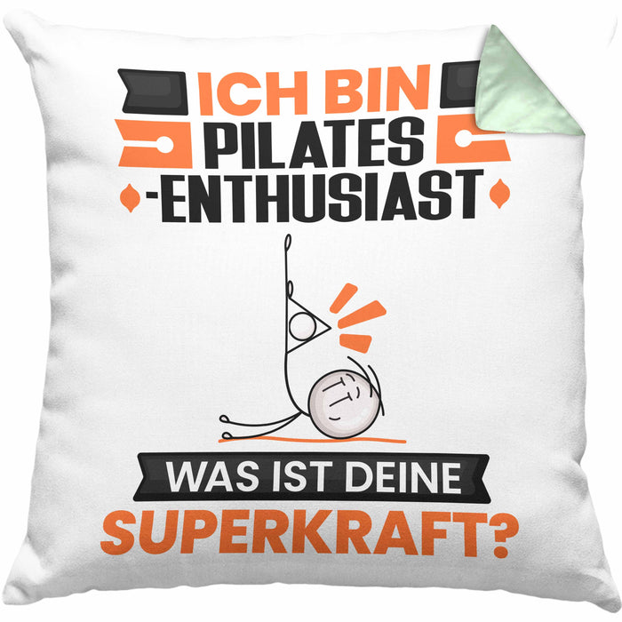 Pilates-Enthusiast Kissen mit Füllung 40x40 Geschenk für Pilates-Enthusiast Geburtstag Lustiger Spruch Was Ist Deine Superkraft (Grau) Grün Trendation
