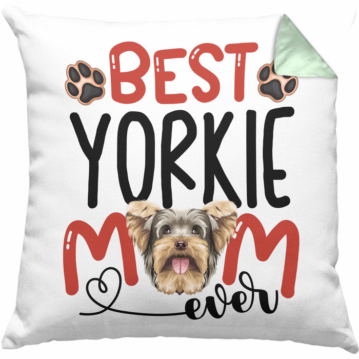 Yorkie Mom Besitzerin Kissen mit Füllung 40x40 Geschenk Lustiger Spruch Geschenkidee Besitzerin Yorkie Mama (Grau) Grün Trendation