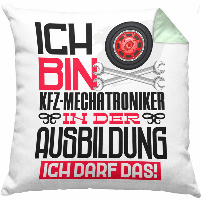 Kfz-Mechatroniker Ausbildung Kissen mit Füllung 40x40 Geschenk Ich Bin Kfz-Mechatroniker In Der Ausbildung Ich Darf Das Geschenkidee Spruch (Grau) Grün Trendation