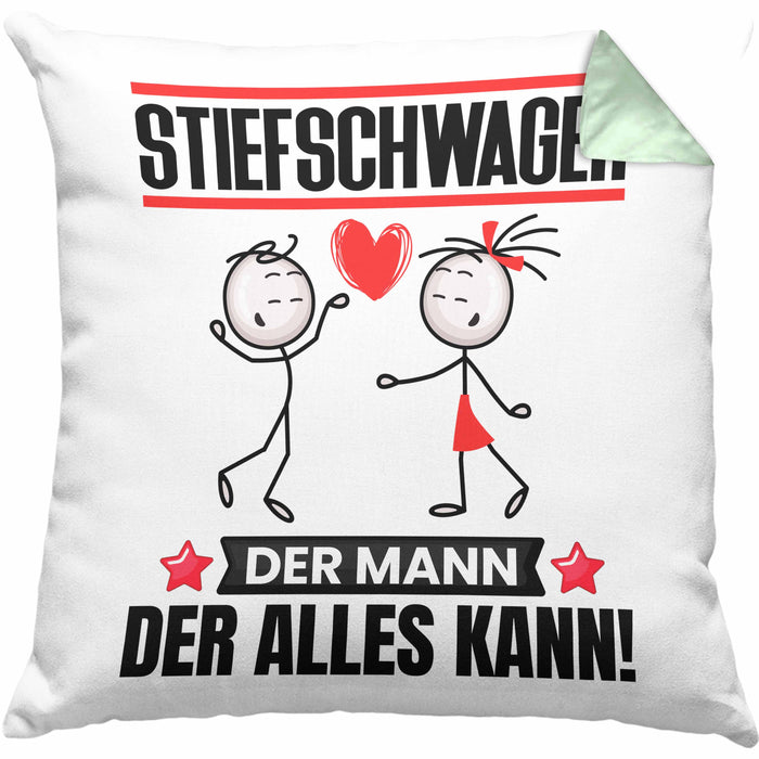 Stiefschwager Kissen mit Füllung 40x40 Geschenk für Stiefschwager Der Mann Der Alles Kann Geschenkidee zum Geburtstag (Grau) Grün Trendation