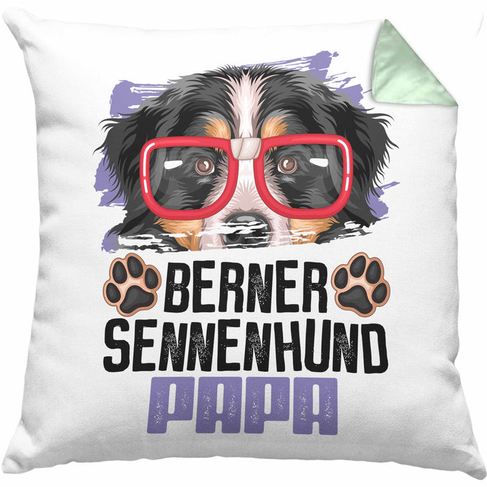Berner Sennen Papa Besitzer Kissen mit Füllung 40x40 Geschenk Lustiger Spruch Geschenkidee Berner Sennen Liebhaber (Grau) Grün Trendation