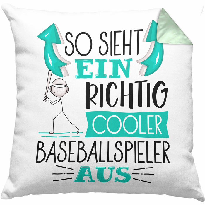 So Sieht Ein Richtig Cooler Baseballspieler Aus Geschenk Kissen mit Füllung 40x40 Lustiger Spruch Geschenkidee (Grau) Grün Trendation