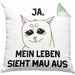 Dank Meme Kissen mit Füllung 40x40 Katzen Besitzer Wortspiel Ja Mein Leben Sieht Mau Aus Traurige Katze Geschenkidee (Grau) Grün Trendation