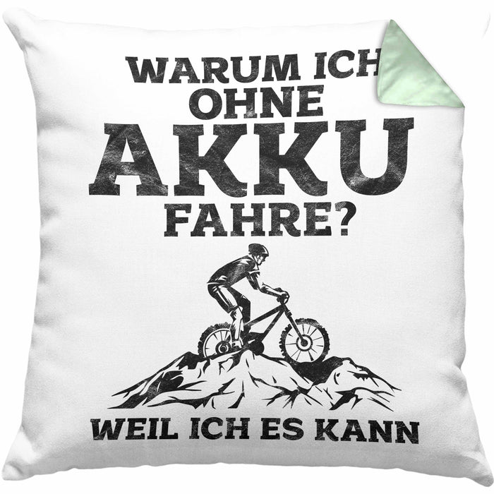 Lustige Geschenkidee Radfahrer Kissen mit Füllung 40x40 Anti-E-Bike Spruch (Grau) Grün Trendation