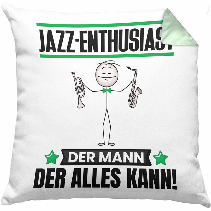 Jazz-Enthusiast Kissen mit Füllung 40x40 Geschenk für Jazz-Enthusiast Der Mann Der Alles Kann Geschenkidee zum Geburtstag (Grau) Grün Trendation