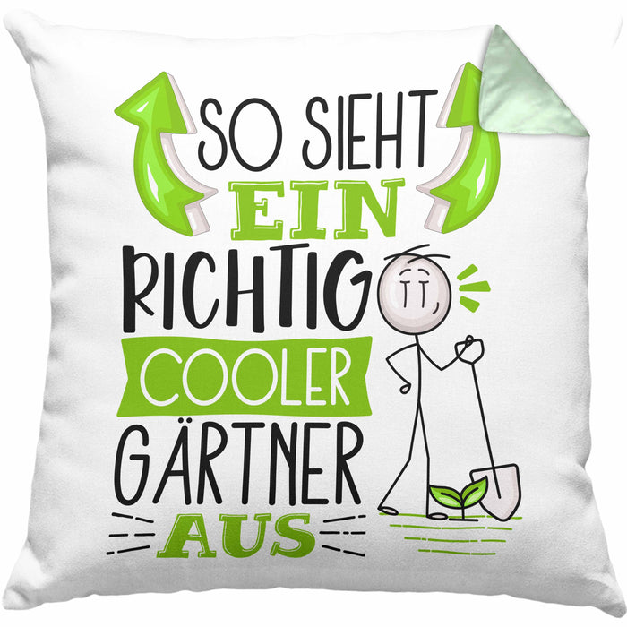 Gärtner Kissen mit Füllung 40x40 Geschenk So Sieht Ein RIchtig Cooler Gärtner Aus Geschenkidee Lustiger Spruch Geburtstag (Grau) Grün Trendation