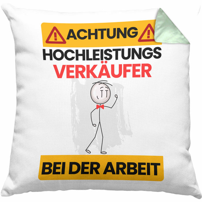 Verkäufer Kissen mit Füllung 40x40 Geschenk Lustiger Spruch Geschenkidee für Verkäufer Achtung Hochleistungs Verkäufer Bei Der Arbeit (Grau) Grün Trendation