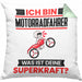 Motorradfahrer Kissen mit Füllung 40x40 Geschenk für Motorradfahrer Geburtstag Lustiger Spruch Was Ist Deine Superkraft (Grau) Grün Trendation