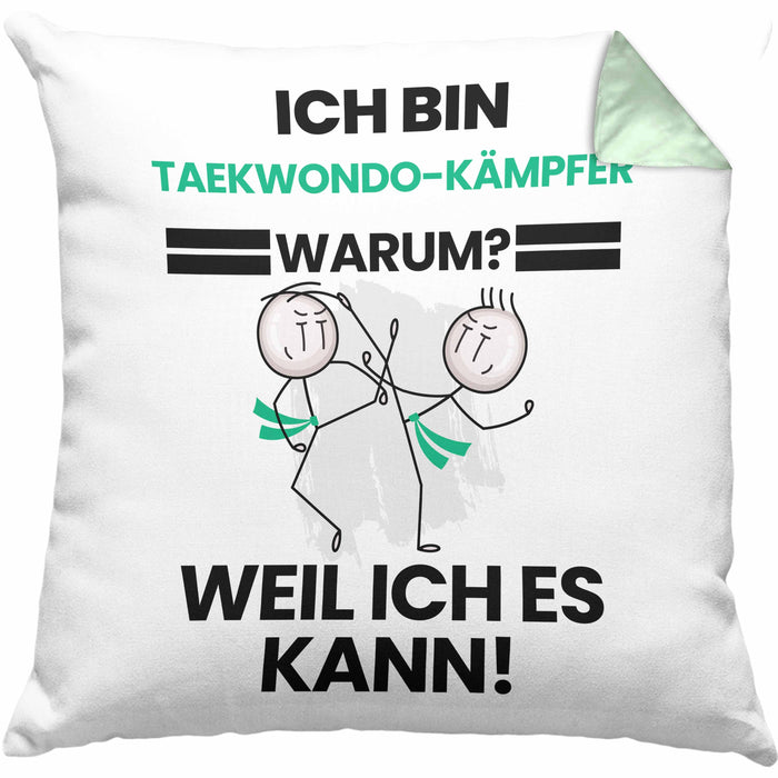Taekwondo-Kämpfer Geschenk Kissen mit Füllung 40x40 Lustiger Spruch Ich Bin Taekwondo-Kämpfer Warum Weil Ich Es Kann Geschenkidee Bester Taekwondo-Kämpfer Geburtstag (Grau) Grün Trendation