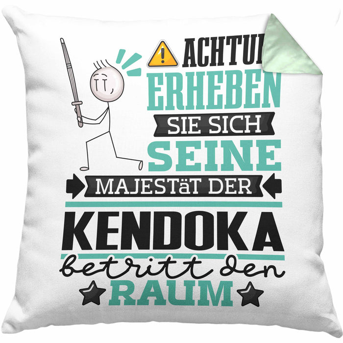 Kendoka Geschenk Kissen mit Füllung 40x40 Lustiger Spruch Erheben Sie Sich Der Kendoka Betritt den Raum (Grau) Grün Trendation