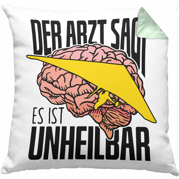 Geschenk für Drachenflieger Kissen mit Füllung 40x40 Spruch Hängegleiter "Der Arzt Sagt Es Ist Unheilbar" (Grau) Grün Trendation